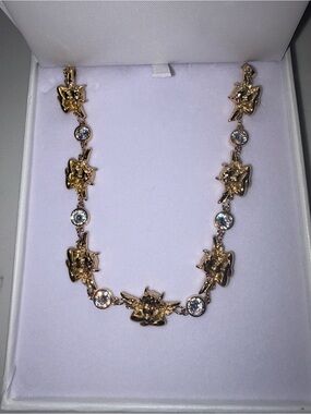 Boys Lie Gold angel Link Necklace with Clear Crystals